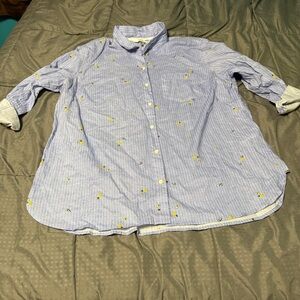 Old Navy The Classic Shirt Button Down Shirt Women's Size Xl Blue White Stripe